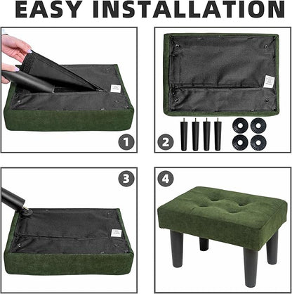CAROLMADE Ottoman Foot Rest, Suede Small Ottoman Foot Stool with Legs Modern Footstool Ottomans for Living Room Entryway Office, Green