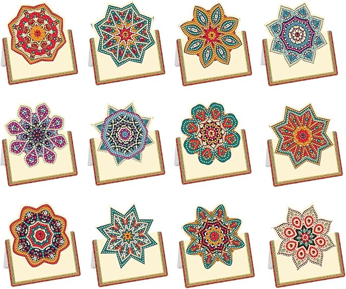 jinglinhh 12pcs DIY Mandala Diamond Art Painting Greeting Cards with Envelopes, DIY Card Making Kits for Adults, Diamond Art Christmas Cards for Birthday Holiday Postcards Craft Gifts