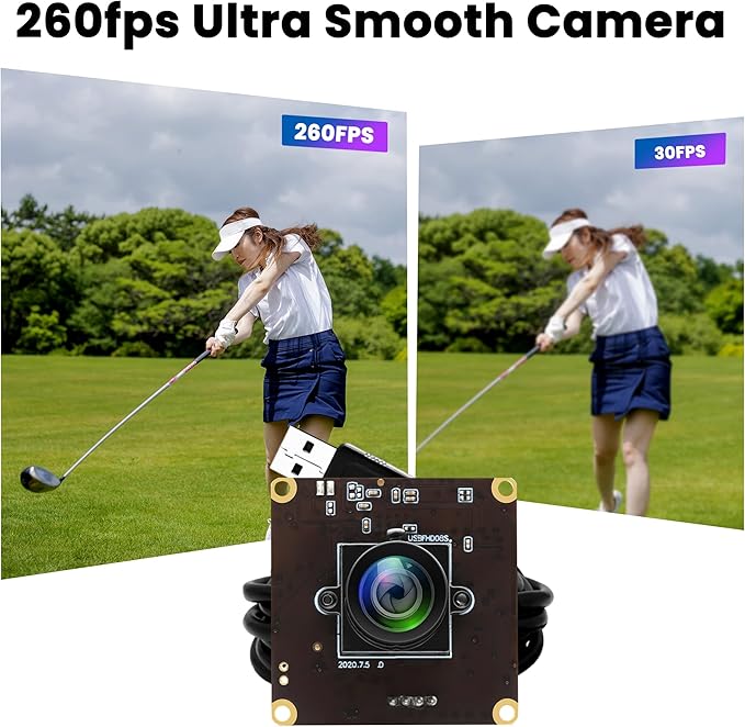 USB 260fps High Speed 110 Wide Angle No Distortion Lens Camera Module 2MP USB UVC Video Lightburn Industrial Camera Plug and Play for Laptop Raspberry Pi Jetson Nano