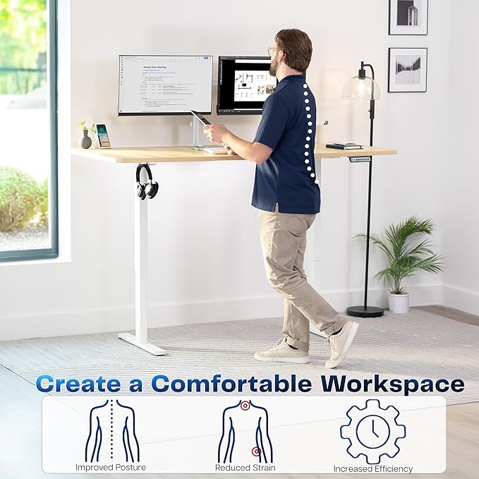 VIVO Electric 71 x 36 in Standing Desk, Memory Height Adjustment, 1B Series, Light Wood Top White Frame, DESK-KIT-1W7C-36