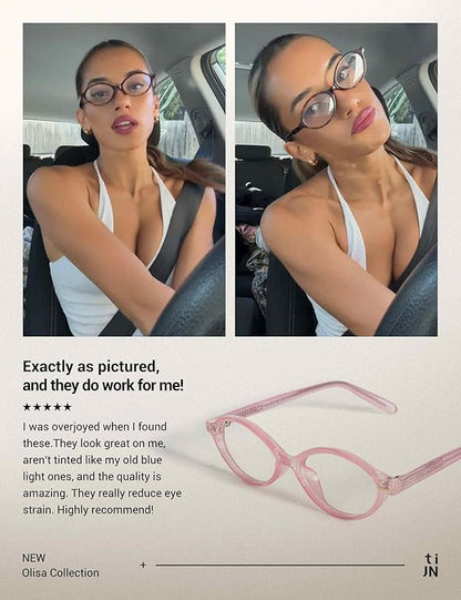 TIJN Olisa Blue Light Blocking Glasses for Women Men,Oval Glasses Frame Bluelight Glasses for Gaming/Computer/Screen