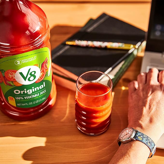 V8 Original 100% Vegetable Juice, Vegetable Blend with Tomato Juice, 64 Ounce Bottle (Pack of 6)