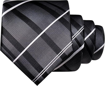 JEMYGINS Mens Striped Tie and Pocket Square with Tie Clip Lapel Pin Set 4PCS