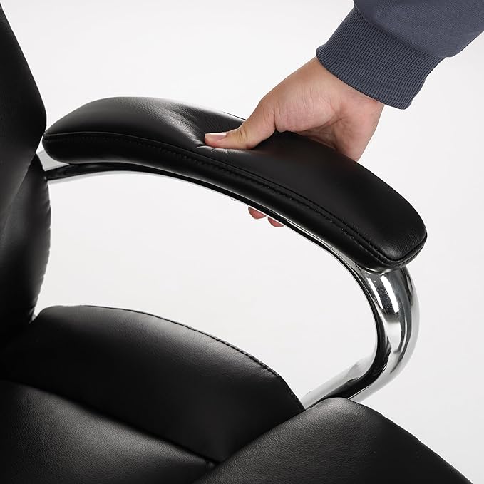 COLAMY Marcus Executive PU Leather Office Chair, High-Back Home Desk Chair Padded Seat & Back, Smooth-Rolling Casters – Luxury Ergonomic Desk Chair for Professional Workspaces (Black)