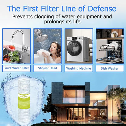 5 Micron Whole House Water Filter Cartridge, String Wound Sediment Filters for Well Water, Universal Replacement for Any 10 inch RO Unit - 10" x 2.5" Cartridges - Pack of 6