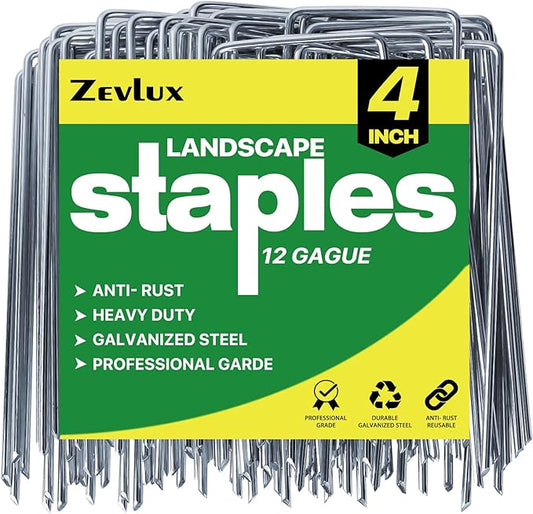 Landscape Staples Galvanized Garden Stakes,4 inch 100pack 12 Gauge Heavy Duty Garden Pins for Fences, Lawns, Weed Barriers and Landscape Fabrics, Irrigation Hose,Yard Lawn, Landscape Fabric