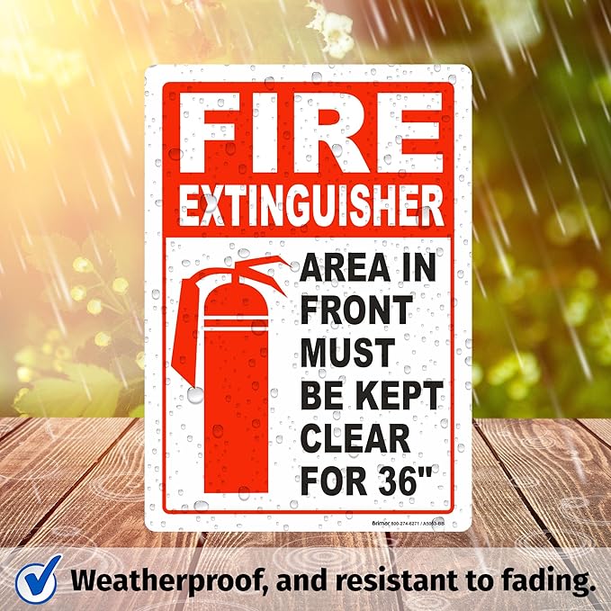 Brimar - 7 x 10" - Fire Extinguisher Keep Clear Sign - 3.5 Mil InfiniStick™ Vinyl Label - Easy Installation - Universal Application