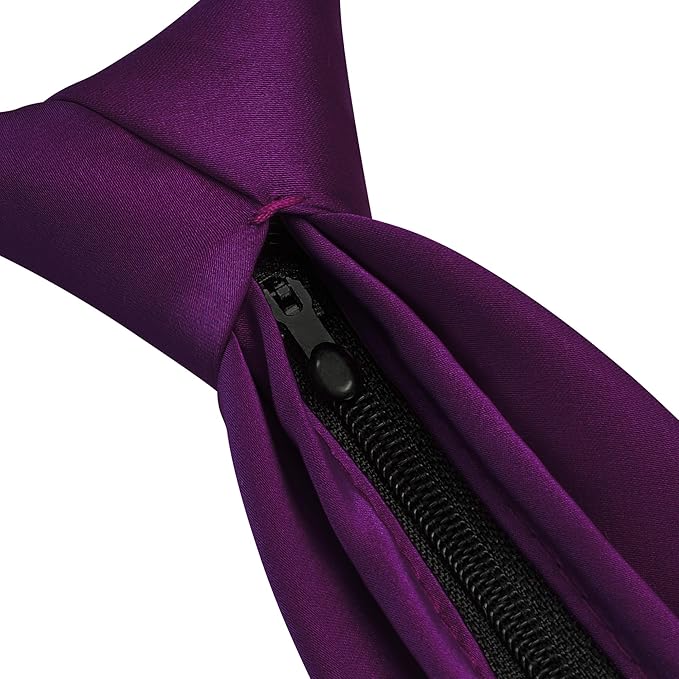 Branduce 3.15"（8cm） Pre-tied Adjustable Zipper Tie and Lapel Pin Solid Necktie Handkerchief Set for Men