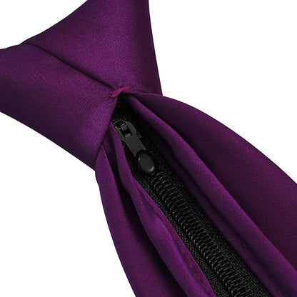 Branduce 3.15"（8cm） Pre-tied Adjustable Zipper Tie and Lapel Pin Solid Necktie Handkerchief Set for Men