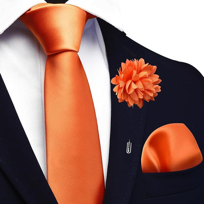 Branduce 3.15"（8cm） Pre-tied Adjustable Zipper Tie and Lapel Pin Solid Necktie Handkerchief Set for Men
