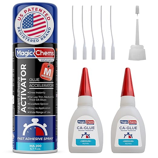 CA Glue with Activator (2 x 0.8 oz + 6.7 fl oz), Cyanoacrylate Glue and Activator, Super Glue with Accelerator, CAGlue and Accelerator (1 Pack)