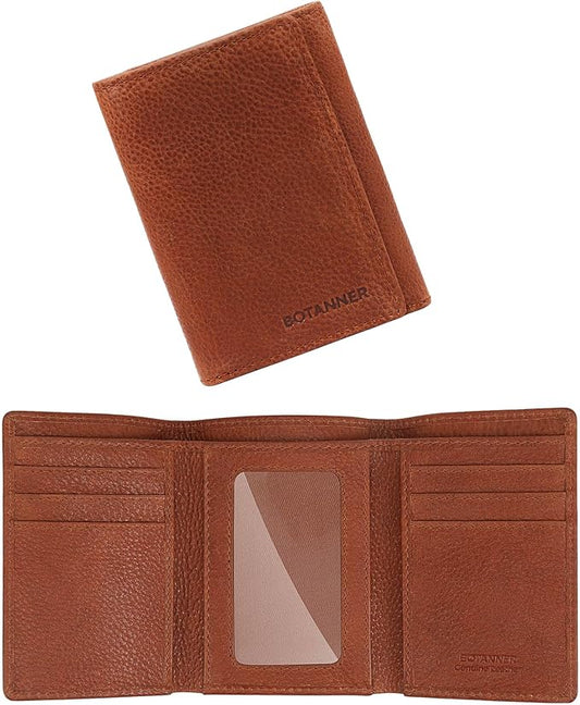 Genuine Leather Mens Trifold Wallet RFID Blocking with 6 Credit Card Slots 1 ID Window Section for Bills 2 Hidden Pockets | Tan