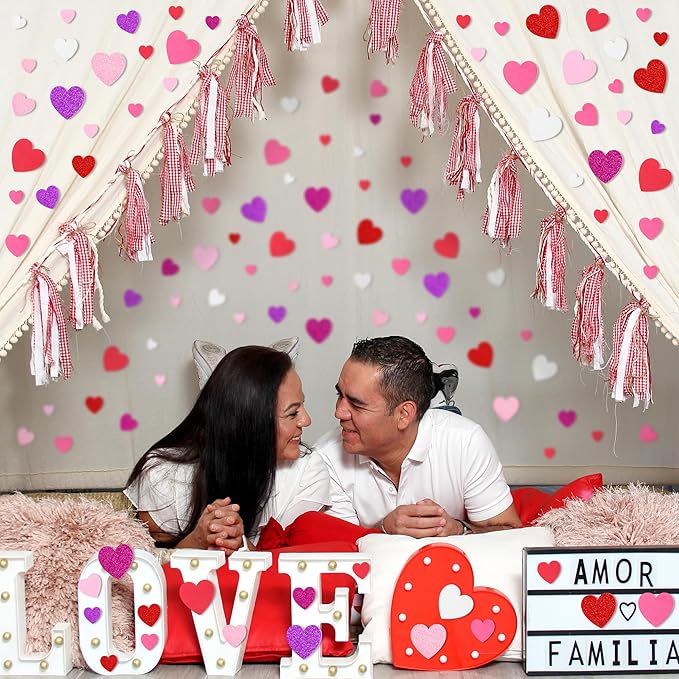 500pcs Foam Valentines Stickers, Glitter Matte Heart Stickers Valentines Crafts, Self Adhesive Foam Heart Sticker, Colorful Mixed Sticker for Card Envelop DIY Craft Party Supplies