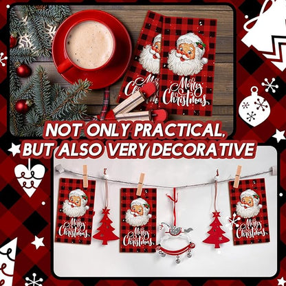 Karenhi 200 Pcs Christmas Paper Napkins 2 Ply Santa Claus Disposable Hand Towels for Bathroom Buffalo Plaid Guest Napkin Snow Decorative Paper Guest Towels for Bathroom for Party Holiday Wedding