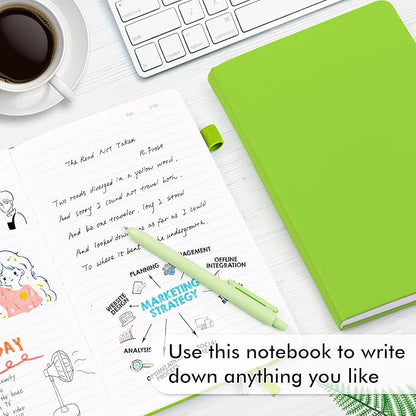 feela 3 Pack Notebooks Journals Bulk, Hardcover Notebook Classic Ruled Lined Journals with Pen Holder for Women Girls School Business Supplies, with 3 Black Pens, 120 GSM, 5.1”x8.3”, A5, Green