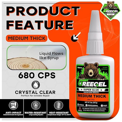Super Glue Medium Thick for Metal, Wood, Ceramic, Glass, Multi-Purpose Instant Glue 2 oz - Clear Cyanoacrylate Adhesive (CA) Superglue with Extra Gel for DIY Craft, 3D Printing, Model (1 Pack)