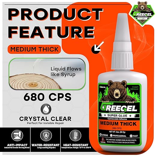 Super Glue Medium Thick for Metal, Wood, Ceramic, Glass, Multi-Purpose Instant Glue 4 oz - Clear Cyanoacrylate Adhesive (CA) Superglue with Extra Gel for DIY Craft, 3D Printing, Model (2 Pack)