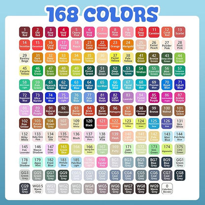 168 Colors Alcohol Markers, Dual Tip Permanent Art Markers with Black Suitcase, For Adults Coloring, Sketching, Card Making and DIY Patinting