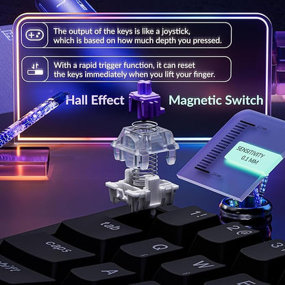 Keychron K6 HE 65% Wireless Mechanical Keyboard, 2.4GHz & Bluetooth, Gateron Double-Rail Magnetic Switch, Shine-Through PBT Keycaps, Aluminum Frame, Compatible with Windows/Mac – Black