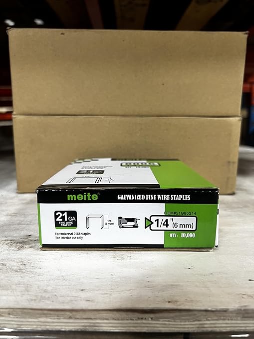 meite 21 Gauge Upholstery Staples, 1/2-Inch Crown with 1/4-Inch Length Galvanized Heavy Duty Staples for Staple Guns MT8016, MT8016S, and MT8016SLN (10,000 Counts)