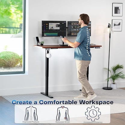 VIVO Electric 60 x 24 in Standing Desk, Memory Height Adjustment, 1B Series, One-Piece Dark Walnut Top, Black Frame, DESK-KIT-1B6D