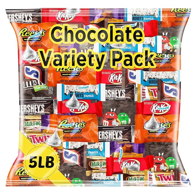 Chocolate Candy Variety Pack 5 LB Bulk Bag – Approx. 225 Individually Wrapped Treats – Assorted Milk & Dark Chocolate, Peanut Butter, Wafer & Coconut Mix – Perfect for Parties, Gifts & Sharing