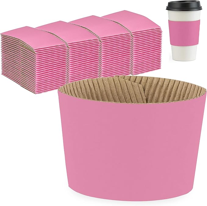 FMP Brands [100 Pack] Pink Coffee Cup Sleeves Disposable for Hot Drinks, Durable Corrugated Cardboard Cup Sleeves for 12-24 oz Cups, Beverage Insulator and Hand Protection for Hot & Cold Drinks