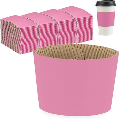 FMP Brands [100 Pack] Pink Coffee Cup Sleeves Disposable for Hot Drinks, Durable Corrugated Cardboard Cup Sleeves for 12-24 oz Cups, Beverage Insulator and Hand Protection for Hot & Cold Drinks