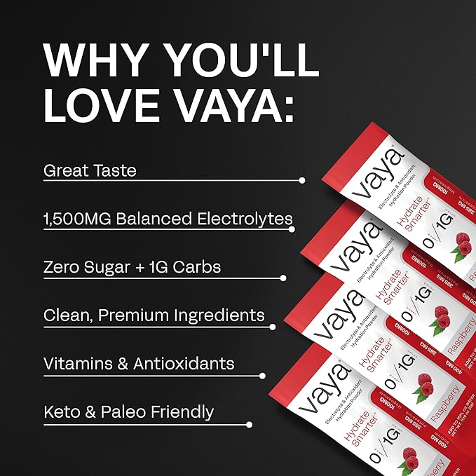 Vaya - Sugar Free Electrolyte Powder Packets – Give Your Body Instant Hydration - with Fasting Electrolytes (30 Pack, Raspberry)
