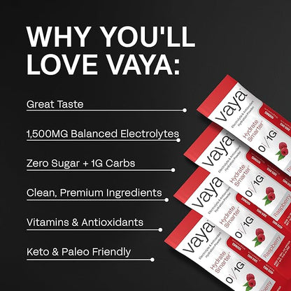 Vaya - Sugar Free Electrolyte Powder Packets – Give Your Body Instant Hydration - with Fasting Electrolytes (30 Pack, Raspberry)