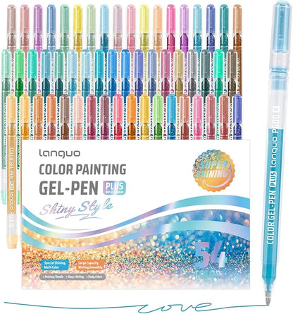 Glitter Gel Pens, 54 Pack Colored Pens for Black Paper & White Paper, 1.0mm Point Pens, Large Capacity Ink Pens for Coloring, Writing, Drawing, Journaling, Note Taking, School, Office, Home