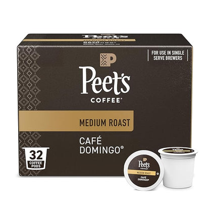 Peet's Coffee, Medium Roast Single Serve Coffee Pods - Café Domingo 32 Count (1 Box of 32 Pods)