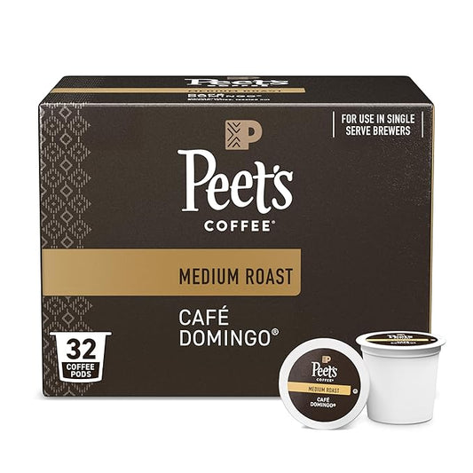 Peet's Coffee, Medium Roast Single Serve Coffee Pods - Café Domingo 32 Count (1 Box of 32 Pods)