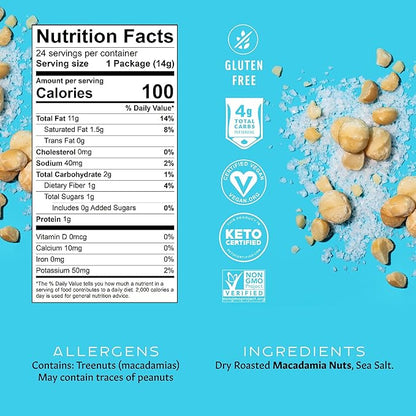Mauna Loa Sea Salt Roasted Macadamia Nuts, 24 Pack of 0.5 oz Mini Pouches, Keto Friendly, Gluten Free, Healthy Hawaiian Snack