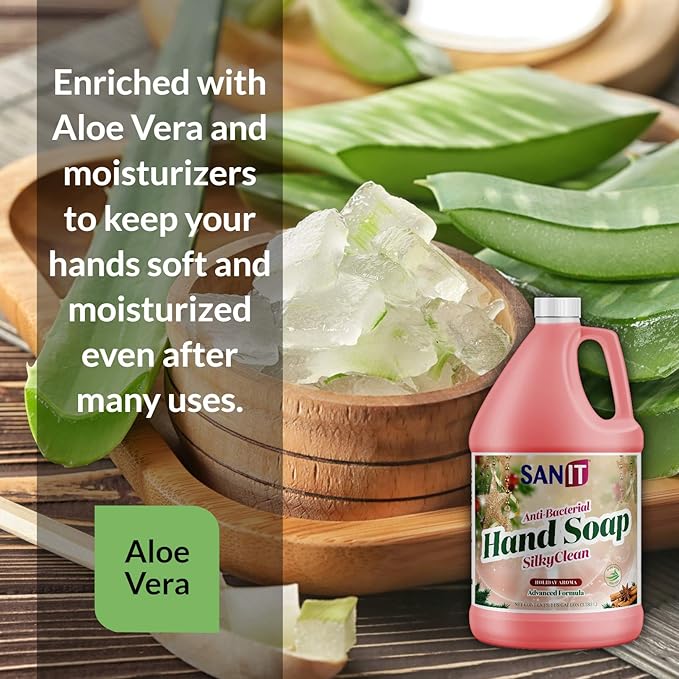 Sanit Silky Clean Antibacterial Liquid Gel Hand Soap Refill - Advanced Formula with Coconut Oil and Aloe Vera - All Natural Moisturizing Hand Wash - Made in USA, Holiday Aroma, 1 Gallon