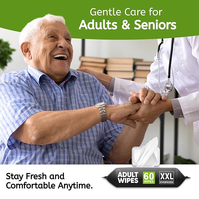 Adult Wipes for Elderly - 60 Wipes 1 Pack Thick Extra Large Disposable Washcloths for Adult Bathing & Shower Alternative No-Rinse - Lightly Scented XXL