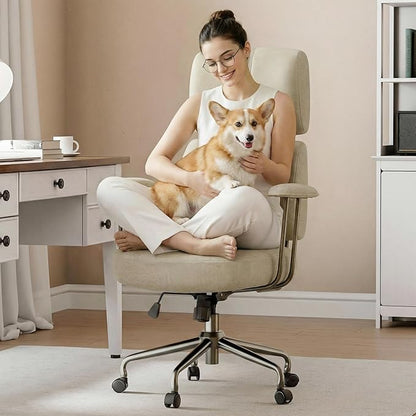 EUREKA ERGONOMIC Home Office Desk Chairs, Ergonomic Computer Chair with High Back, Executive Office Chair with Lumbar Support, Spring Cushion Seat, Mid-Century Modern, Off-White