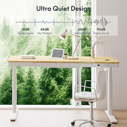 FLEXISPOT Q8 55" Bamboo Standing Desk, Dual Motor 3 Stages Adjustable Height Electric Computer Workstation w/Wireless Charging, Drawer, Quick Install, 220lbs Capacity (Bamboo Tabletop + Black Frame)