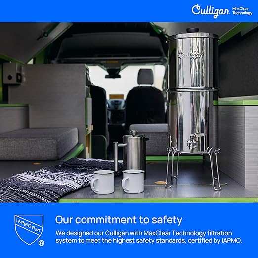 Culligan with MaxClear Technology 3 Gallon Gravity Water Filter System, Polished Countertop Ceramic Water Filter Dispenser NSF/ANSI Certified to Reduce Lead, Microplastics & Total PFAS, with 6 Filters