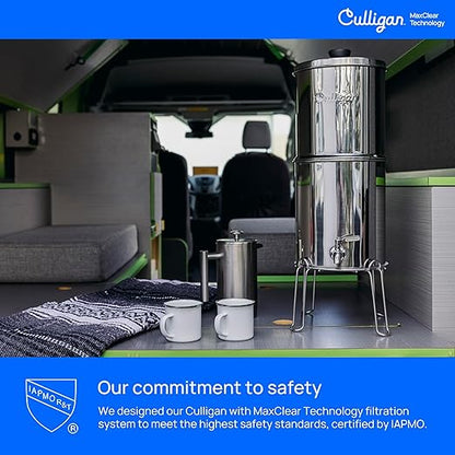 Culligan with MaxClear Technology 2.25 Gallon Gravity Water Filter System, Polished Countertop Ceramic Water Filter NSF/ANSI Certified to Reduce Lead, Microplastics & Total PFAS, with 2 Filters
