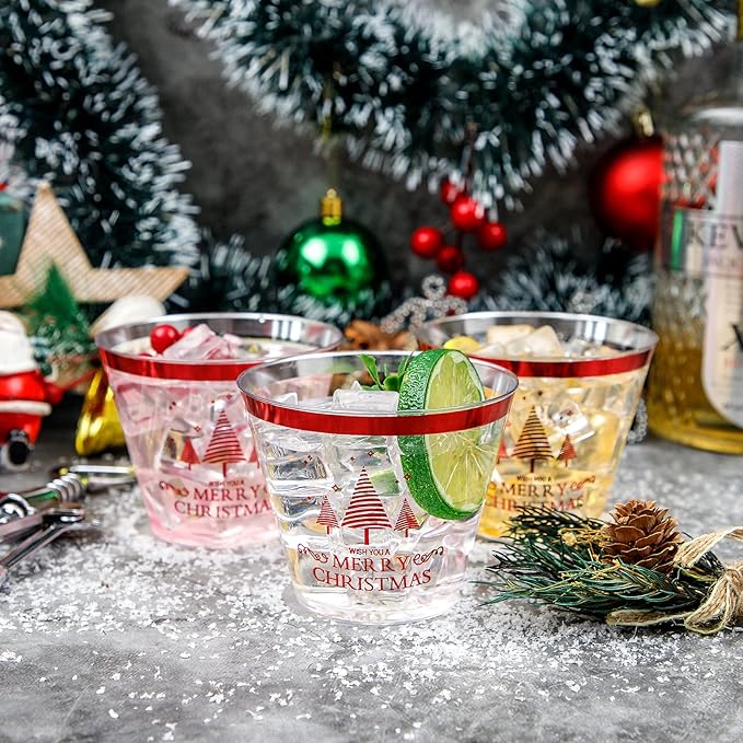 WELLIFE 60Pcs Christmas Party Cups, 9oz Merry christmas Cups, Christmas Disposable Plastic Cups for Daily Use, Holiday Party Supplies