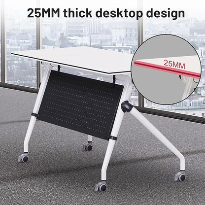 Conference Room Tables,Folding Conference Table for 10,Rectangular Meeting Table Modern Mobile Seminar Training Table with Wheels,Easy to Assemble,Modular Bussiness Tables for Office,Meeting Room(4)