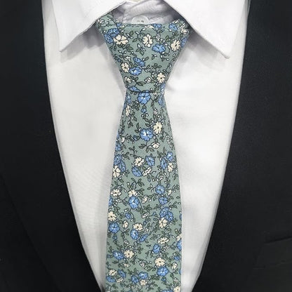 Cotton Floral Ties for Men 2.76" Men's Skinny Tie Linen Flower Printed Neck Tie for Wedding Dating Party