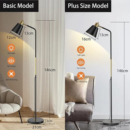 Industrial Floor Lamps for Living Rooms & Bedrooms - Rustic Farmhouse Reading Lamp - Standing, Adjustable Metal Heads Indoor Task Lighting for Living Room Bedroom Office Home Décor (Black-Large)