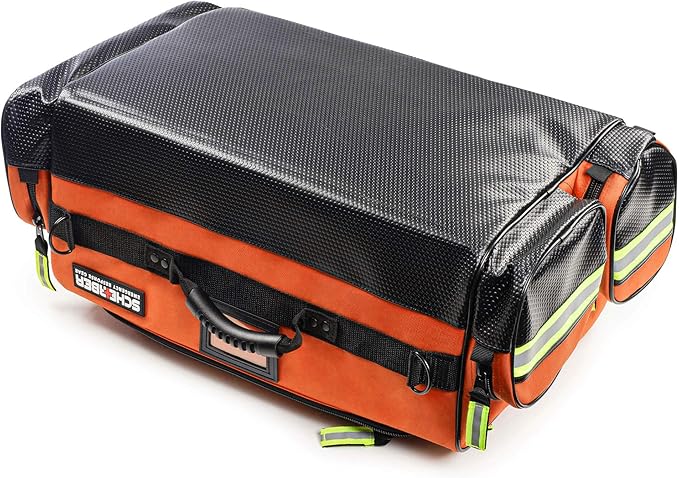 Scherber Fully-Stocked Premium First Responder Bag | HSA/FSA Approved | Large Pro EMT/EMS Trauma, Bleeding & Oxygen Medical Kit | CAT Tourniquet, HyFin Chest Seal & 260+ First Aid Supplies (Orange)