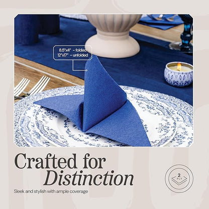 Disposable Dinner Napkins Blue Paper, [300 Pack] 12" x 17" 2-Ply Quilted Colored Blue Napkins For Wedding, Reception, Party Or Event