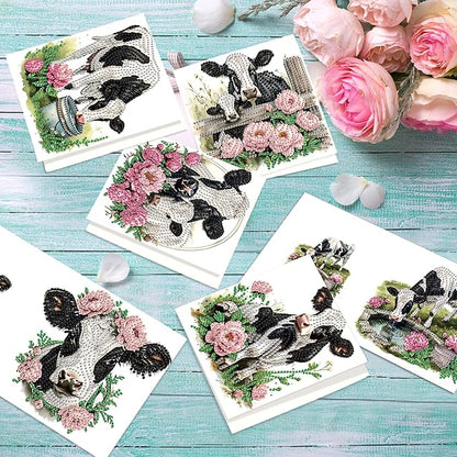 jinglinhh 12pcs Diamond Art Painting Flower Fence Cows Horses Greeting Cards with Envelopes, DIY Card Making Kits for Adults, Diamond Art Christmas Cards for Birthday Holiday Postcards Craft Gifts