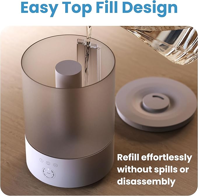 Everlasting Comfort 2.5L Top Fill Humidifiers for Bedroom, 2.5L - Quiet Easy to Fill & Clean, 24HR Runtime, Night Lights, Timer, Ultrasonic Cool Mist Humidifier, Auto Shut-Off, Essential Oil Diffuser