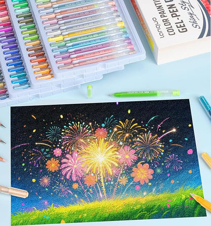 Glitter Gel Pens, 54 Pack Colored Pens for Black Paper & White Paper, 1.0mm Point Pens, Large Capacity Ink Pens for Coloring, Writing, Drawing, Journaling, Note Taking, School, Office, Home