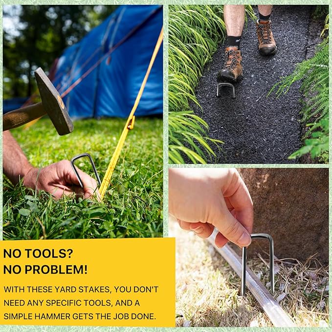Landscape Staples 6inch,11Gauge Galvanized Lawn Staples, Sturdy Garden Stakes for Effortlessly Securing Weed Barrier Fabric,Ground Stabilization, and Tackling Outdoor Yard Work (6INCH, 500)